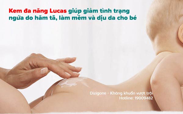 Kem đa năng Lucas giúp giảm tình trạng ngứa do hăm tã, làm mềm và dịu da cho bé